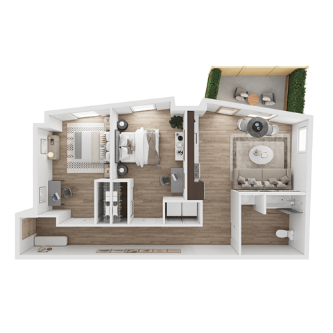 Floor plan for 2 beds, 1 bath, 870 sqft